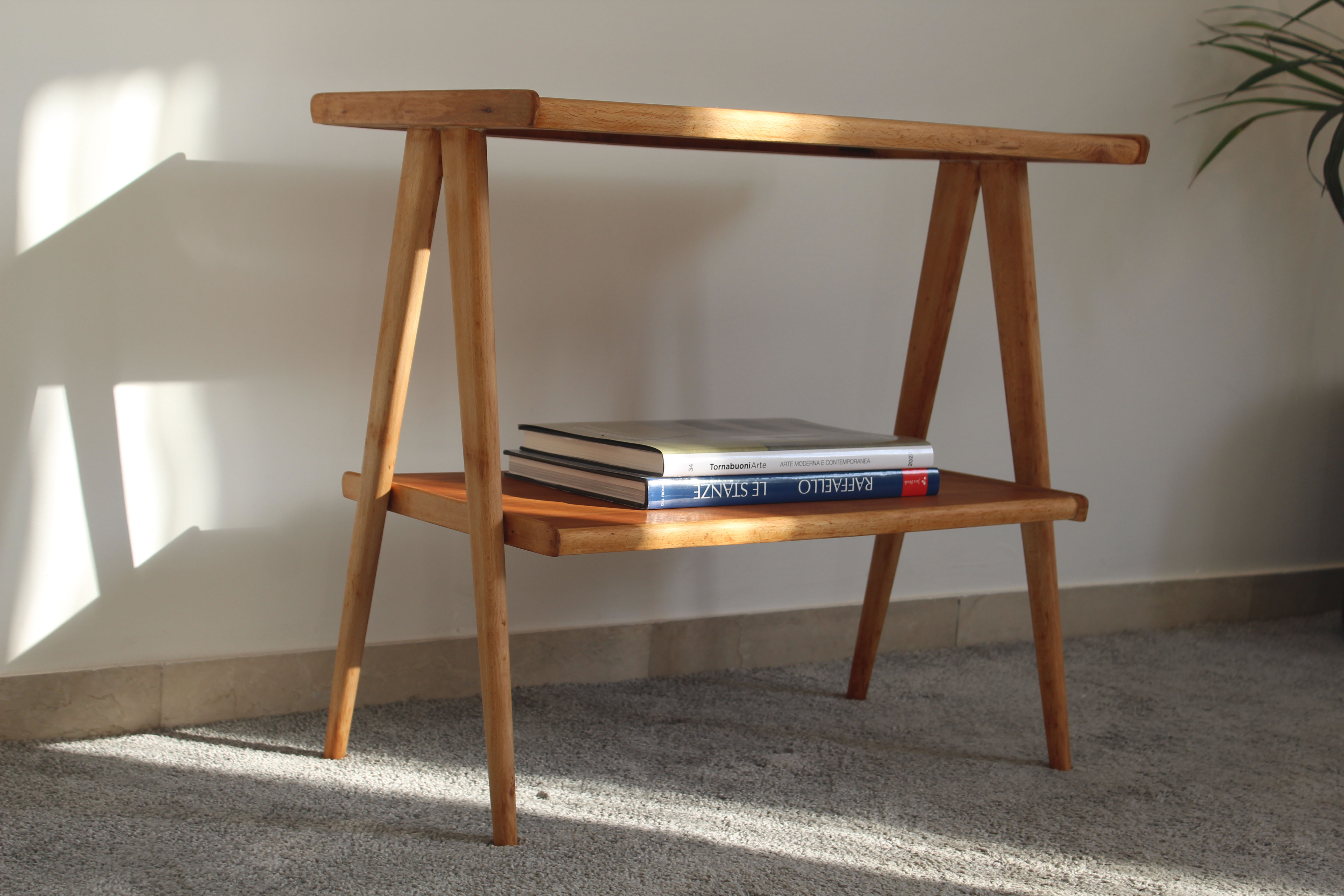 Beech wood coffee table, restored, Italy 50s