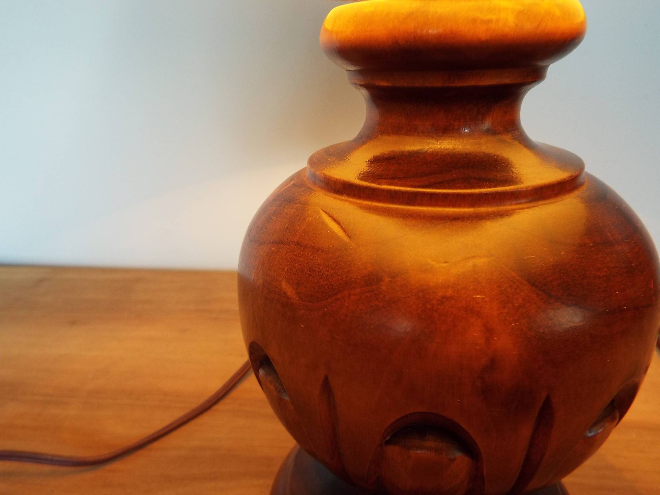 Carved turned wooden lamp base
