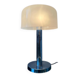 Space Age table lamp in chrome with white plexiglass mushroom shade.