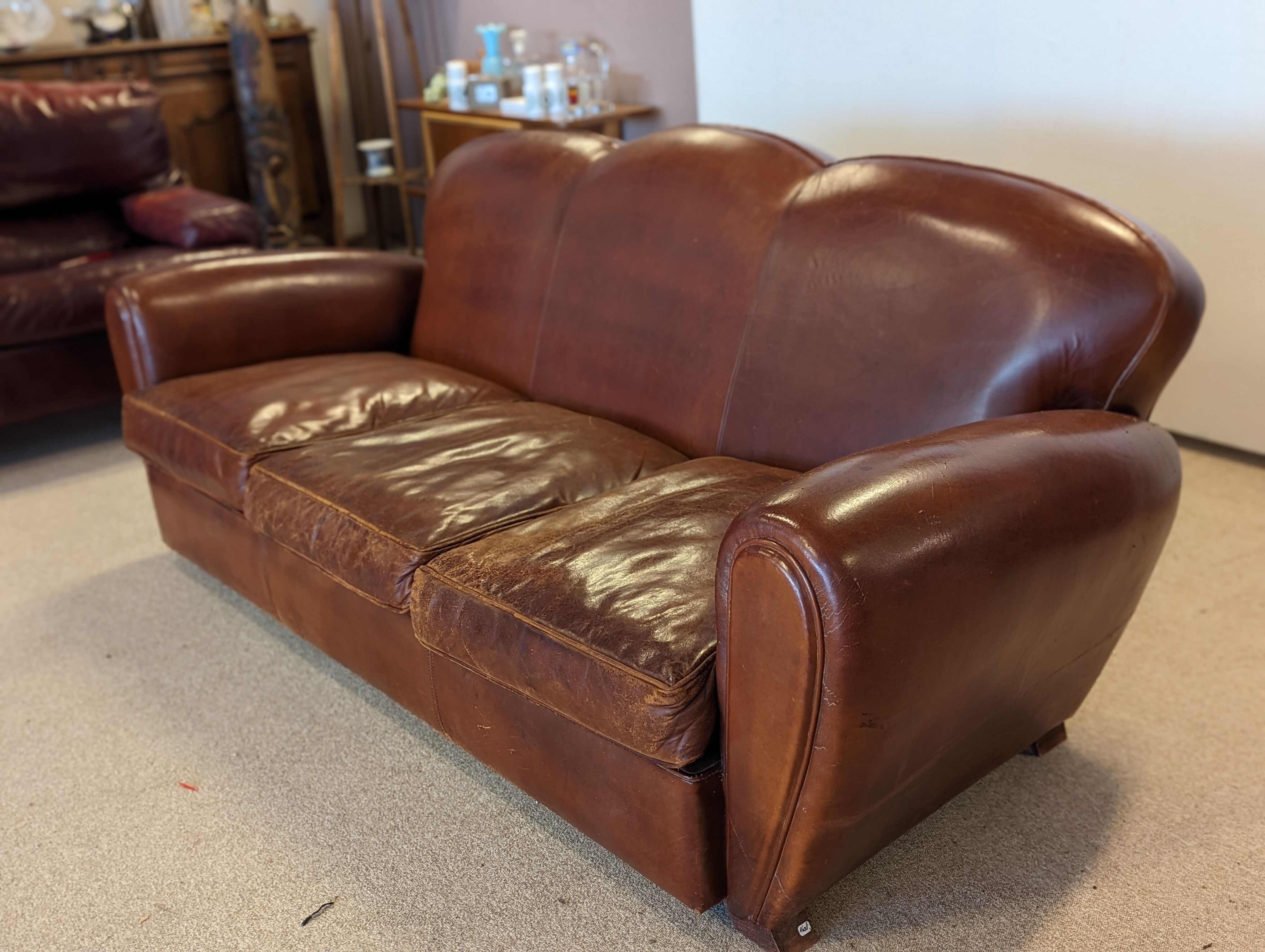 Leather club 3 places sofa 50s