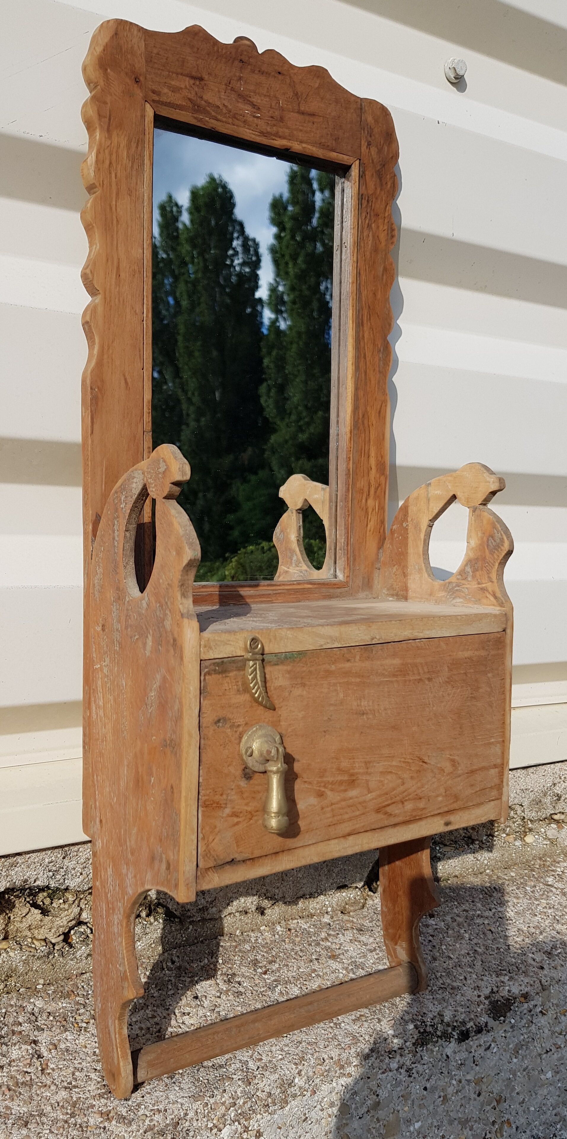 Old teak barber mirror