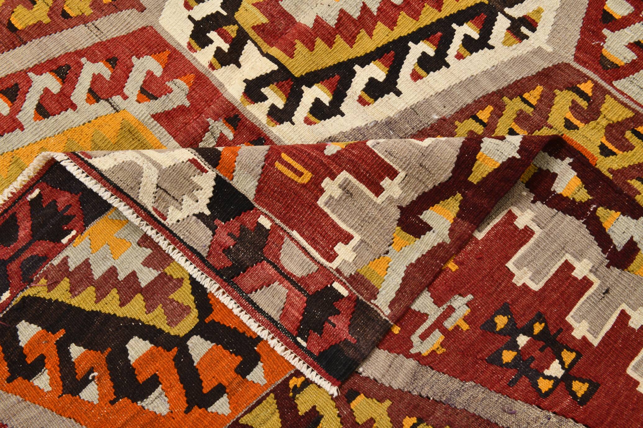 6x9 Colorful Handmade Geometric Kilim Rug, 182x283Cm