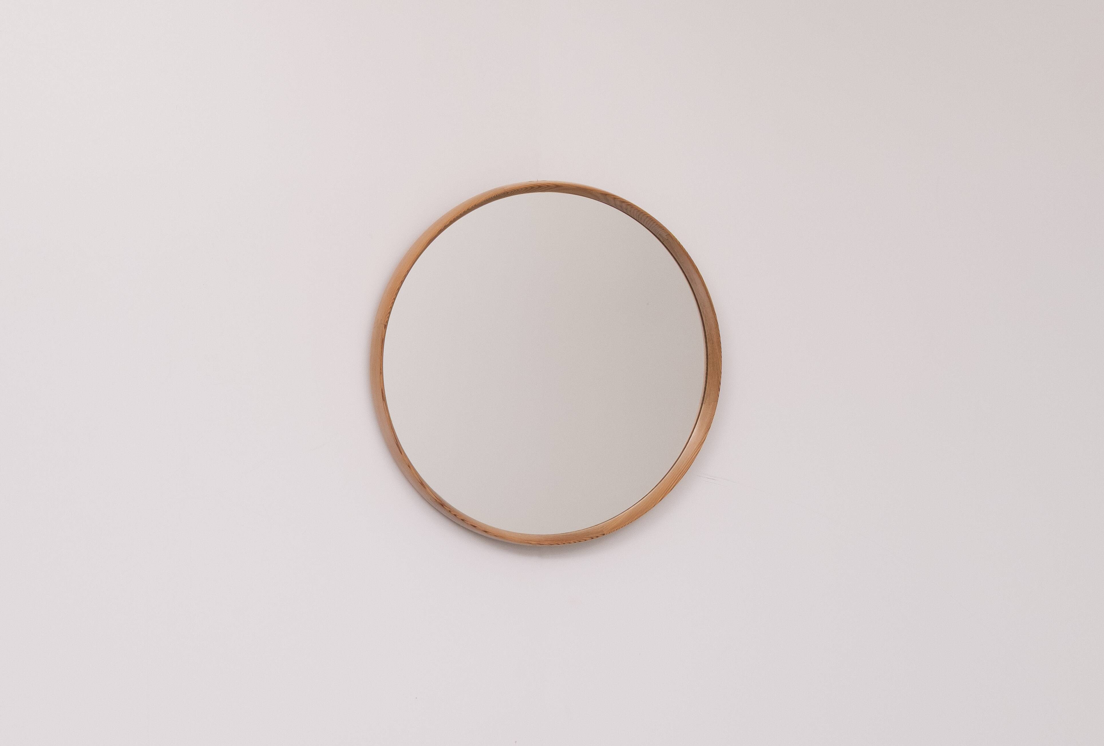 Miroir rond vintage en pin massif des années 1960, Hollande