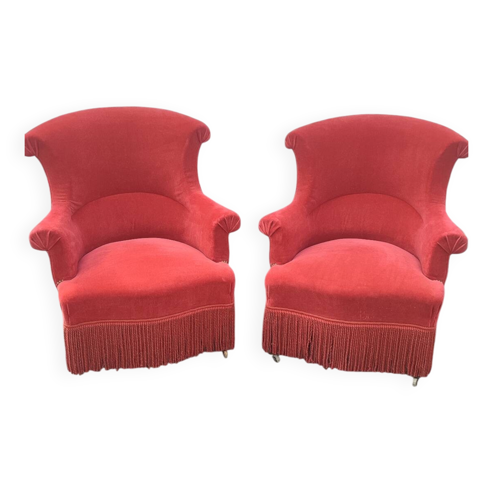 Pair of fringed crapaud armchairs