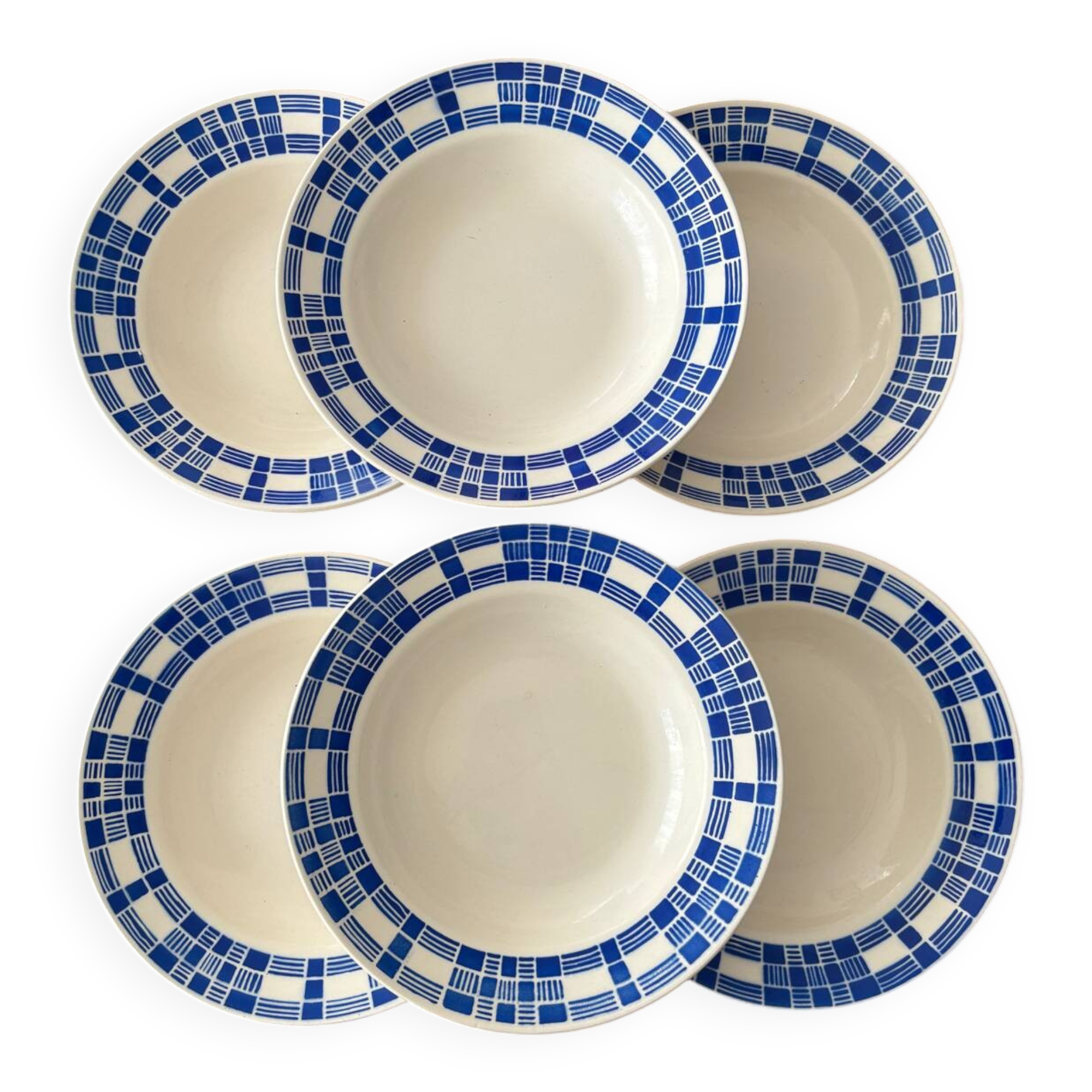 Set of graphic blue deep plates Badonviller – Semi-porcelain v