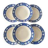 Lot d’assiettes creuses Badonviller bleu graphique – Demi-porcelaine v