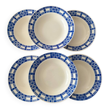 Set of graphic blue deep plates Badonviller – Semi-porcelain v
