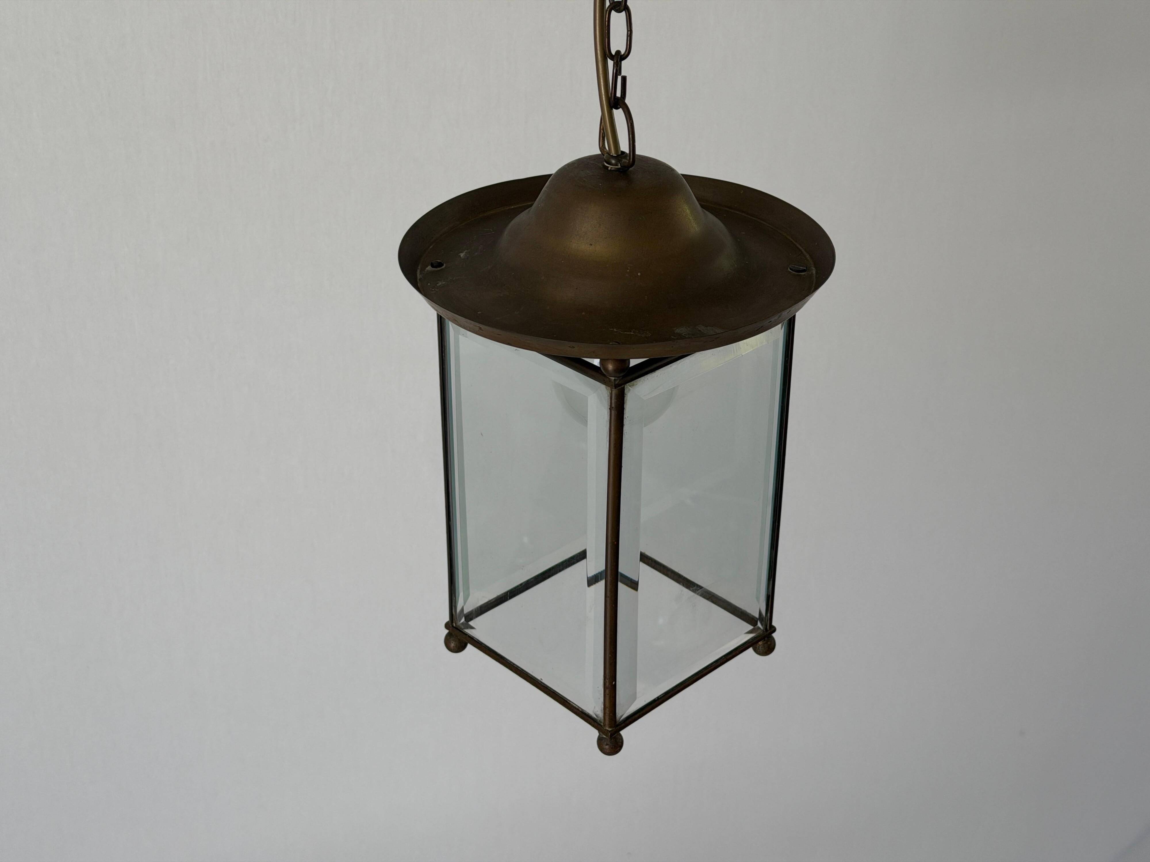 Art Deco ceiling light in brass and glass, 1940s, Germany