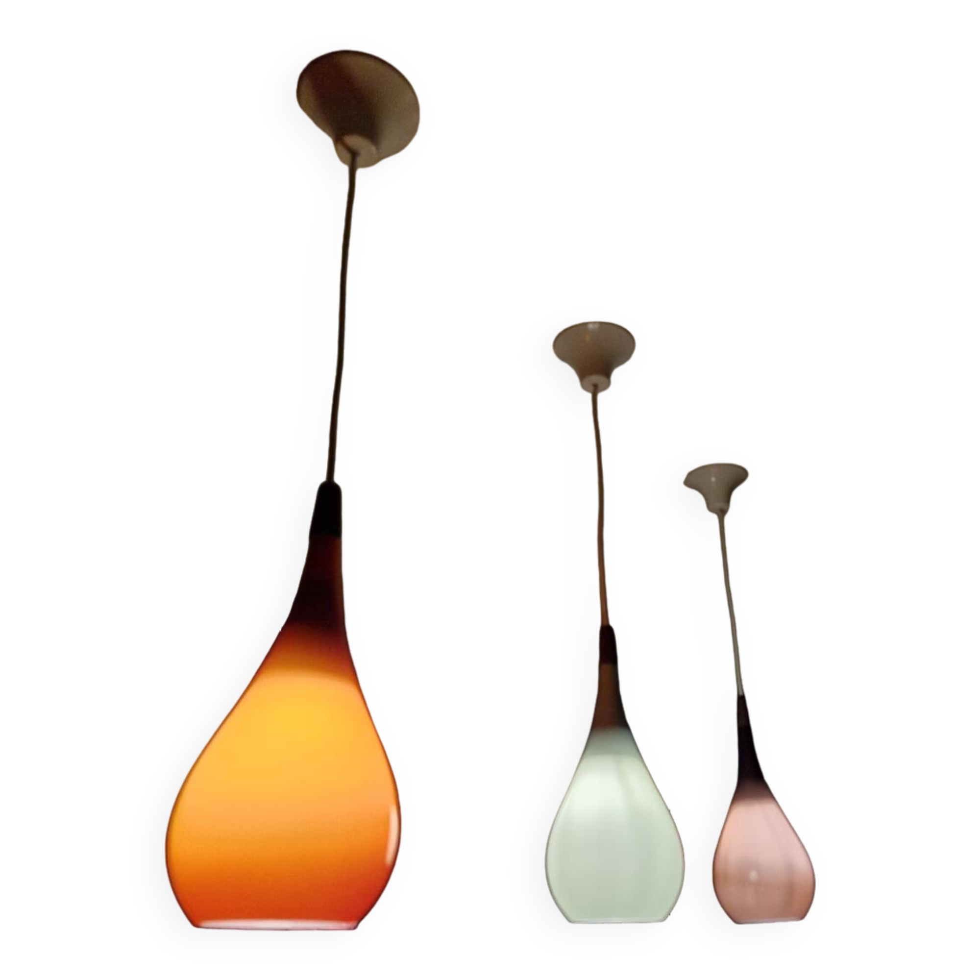 Scandinavian suspension trio Holmegaard 1960, opal glass blown.