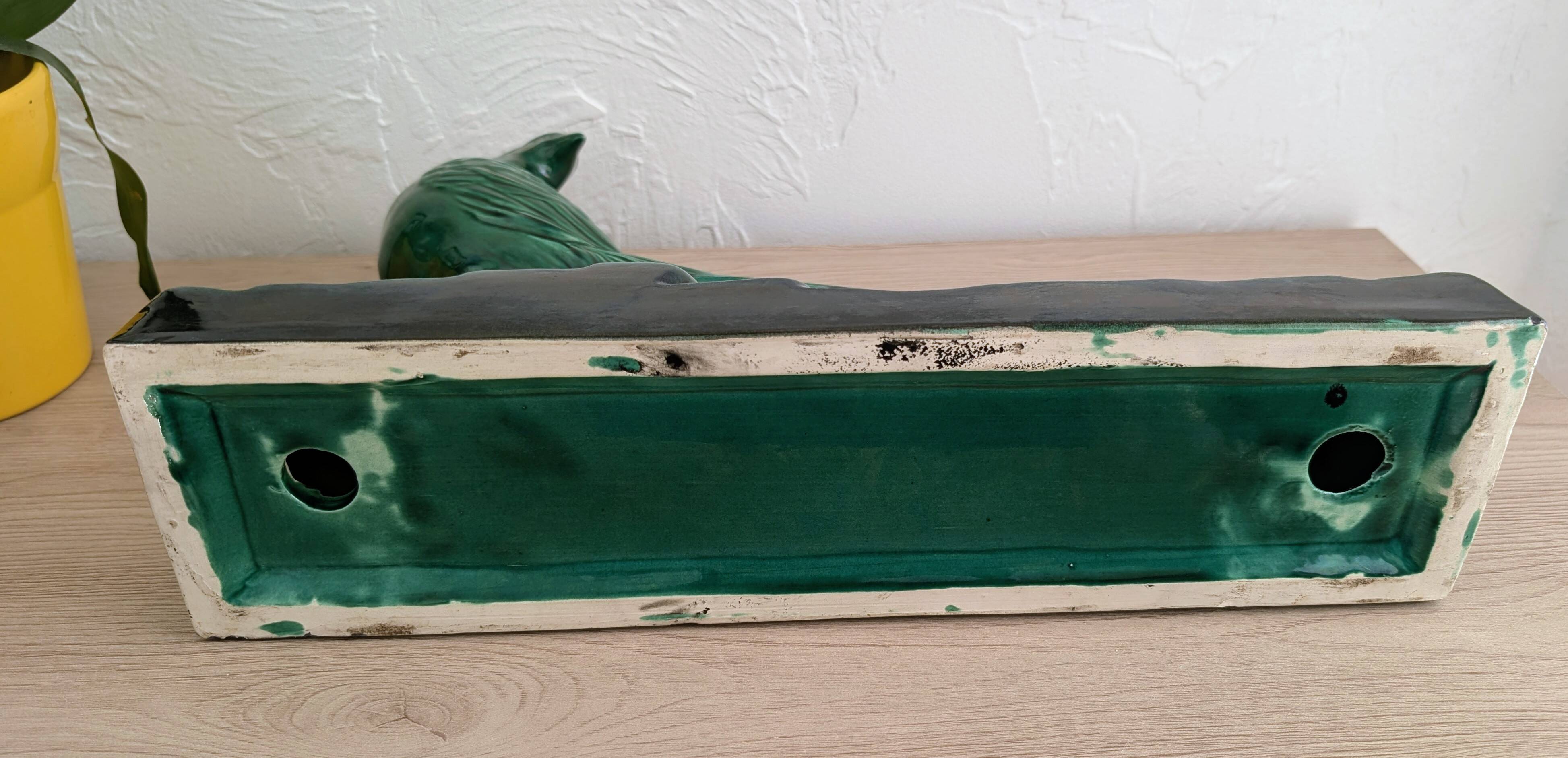 Grand Faisan en céramique émaillée vert émeraude Art Déco – 43 cm