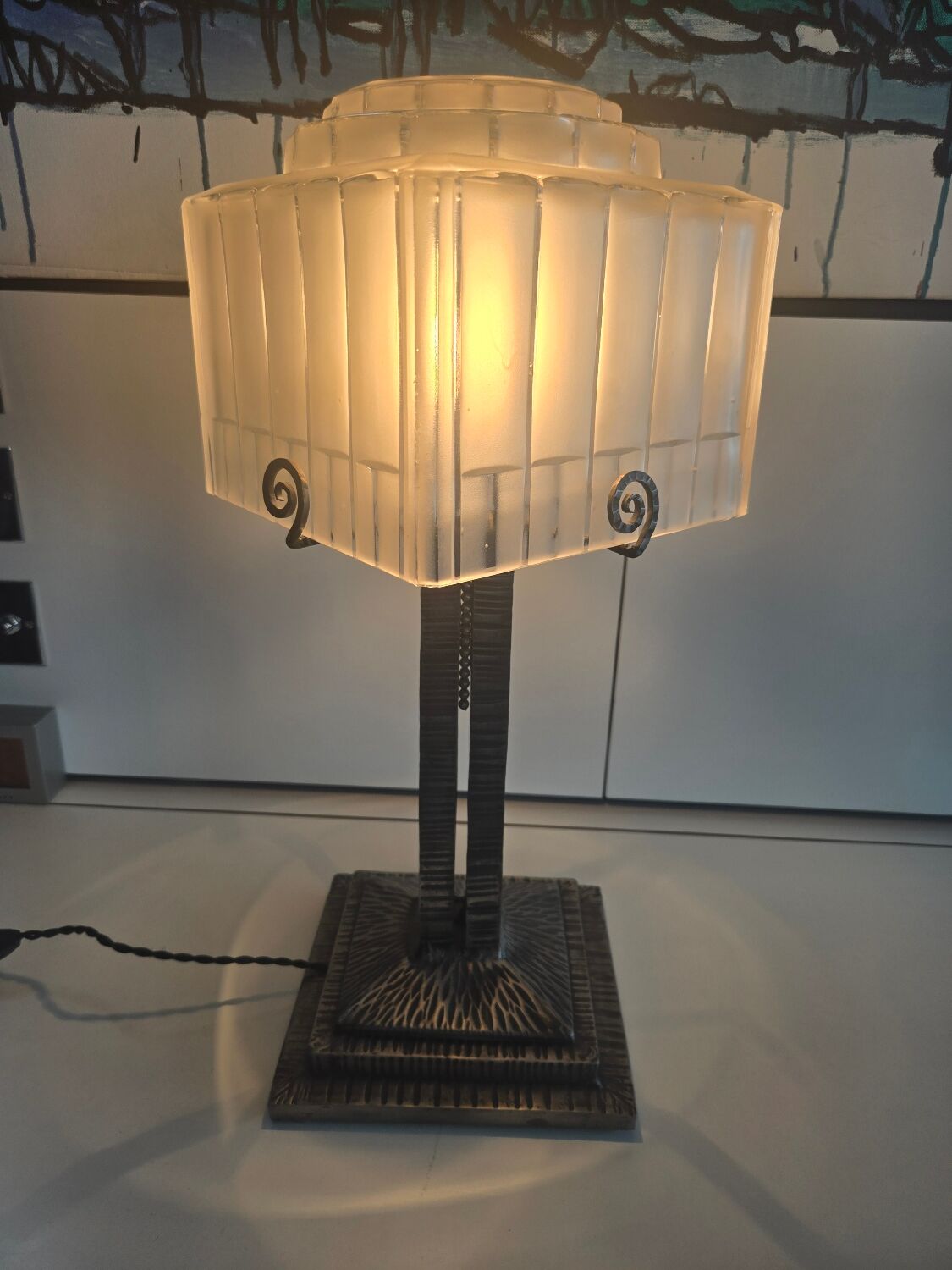 French Art Deco geometric table lamp