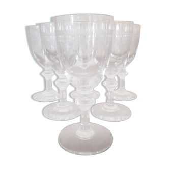 Set of 6 antique engraved glasses