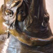 Large bronze lamp nynph in the bath 63x38 superb tiffany style lampshade