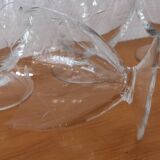 Set of 8 old glasses on base with chiseled decor