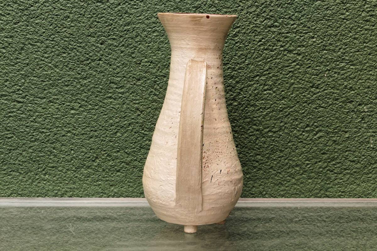 Vessel, jug, signed, 1950s, red terracotta, cream slip.