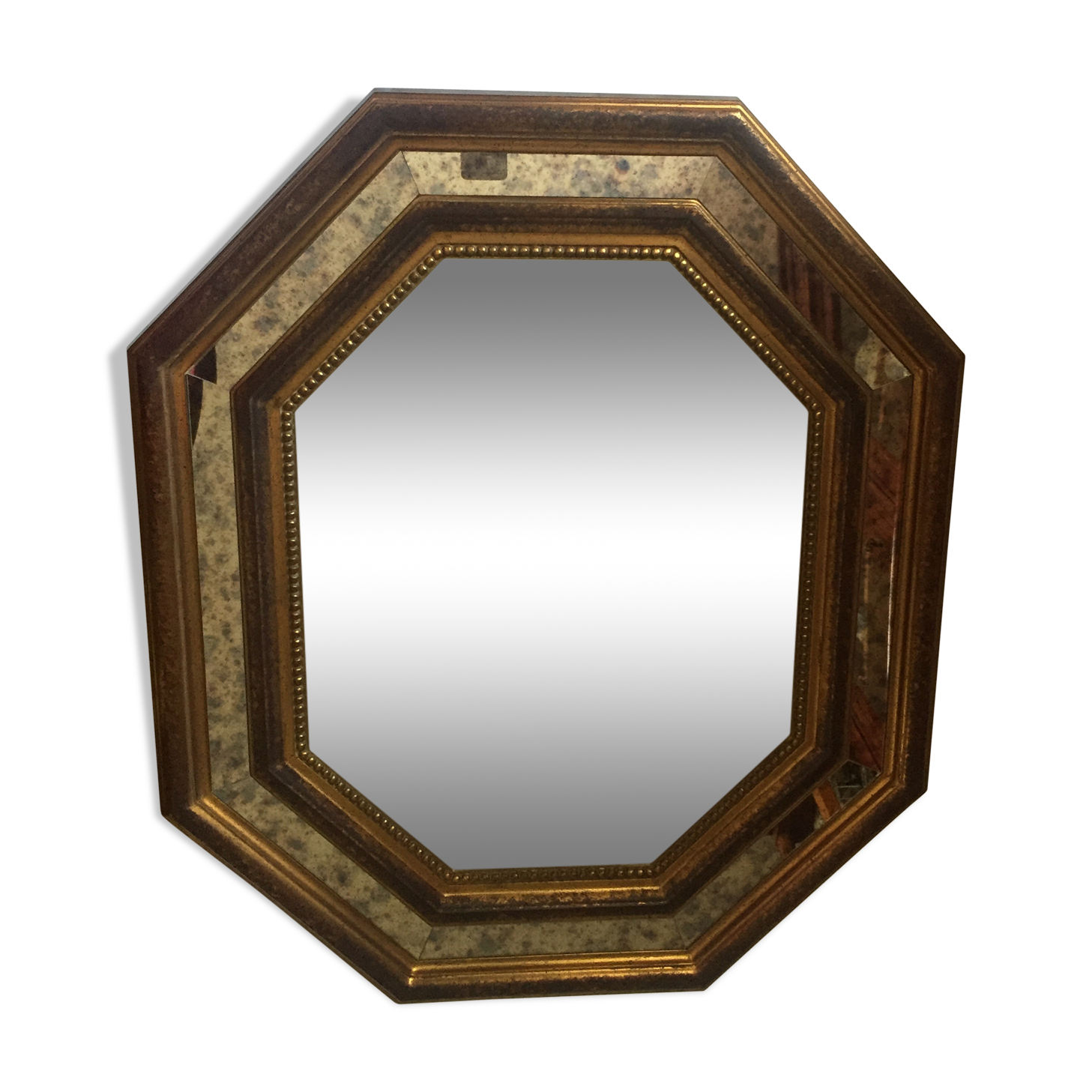 Beveled mirror frame gilded wooden 80 x 67cm.