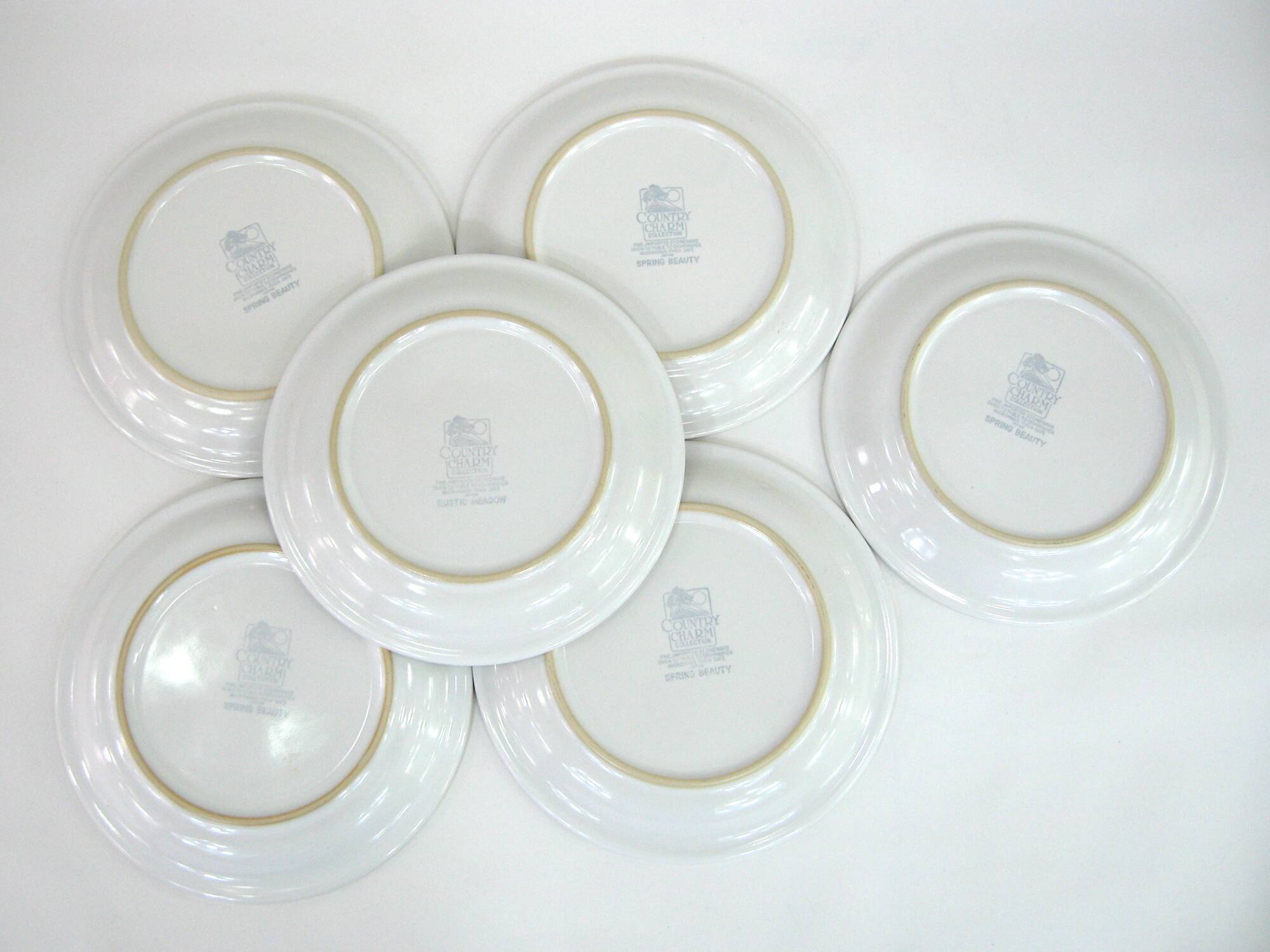 6 small white stoneware dessert plates - floral decoration - Country Charm Collection