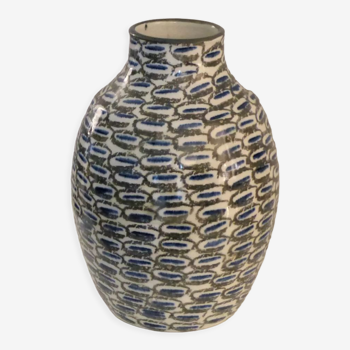 Vintage earthenware floor vase abstract sponge pattern