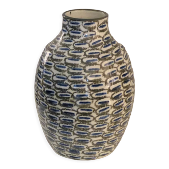 Vintage earthenware floor vase abstract sponge pattern