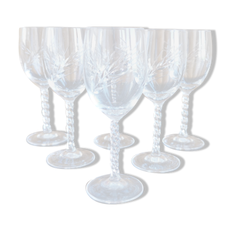 Lot 6 glasses of white wine / port crystal cut twisted foot Epis Cristal d'Arques