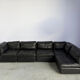 Vintage black leather modular sofa, 1970s