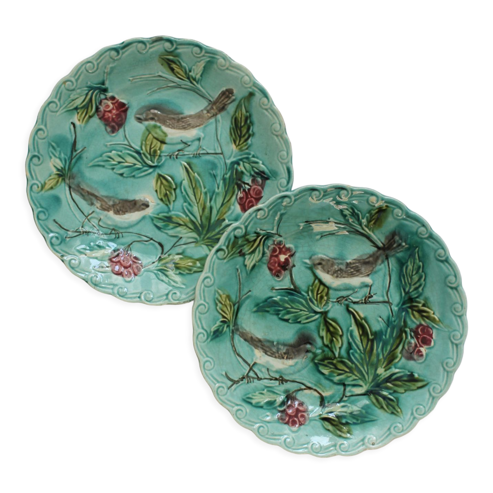 2 old plates in slurry birds Onnaing early twentieth