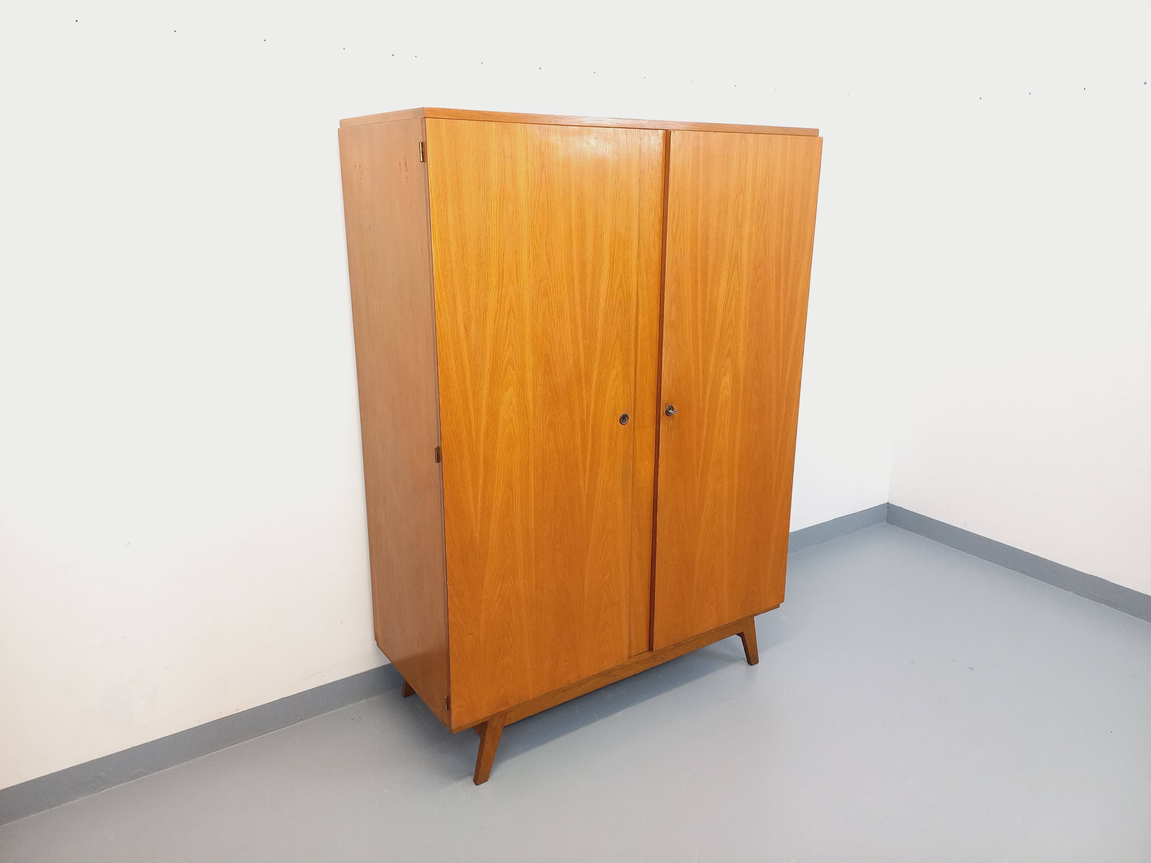 Vintage oak wardrobe from the 1960s.
