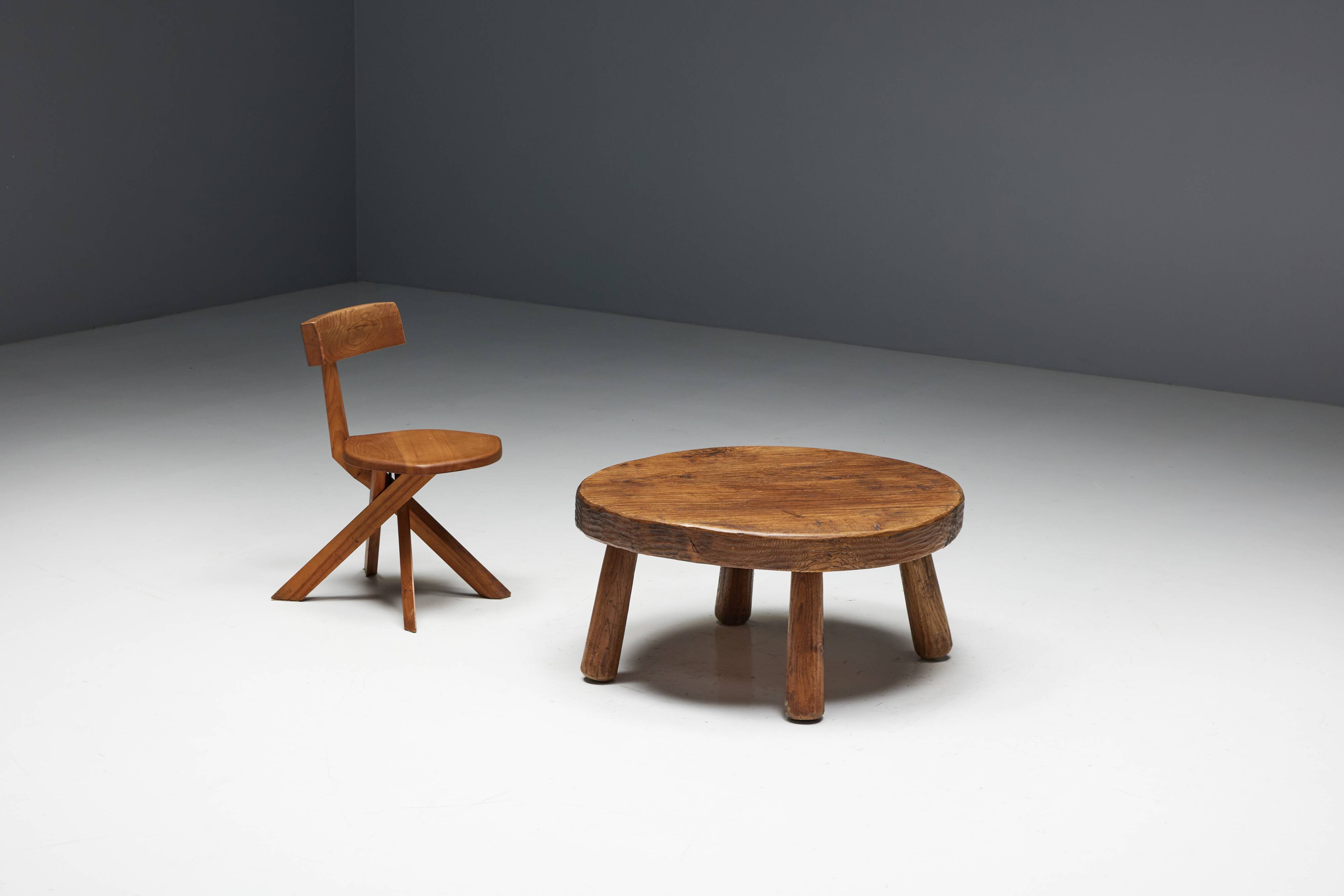 Brutalist Folk Art Coffee Table, France, 19th Century