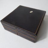 Vintage glass and leather ashtray box