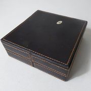 Coffret cendrier en verre et cuir vintage