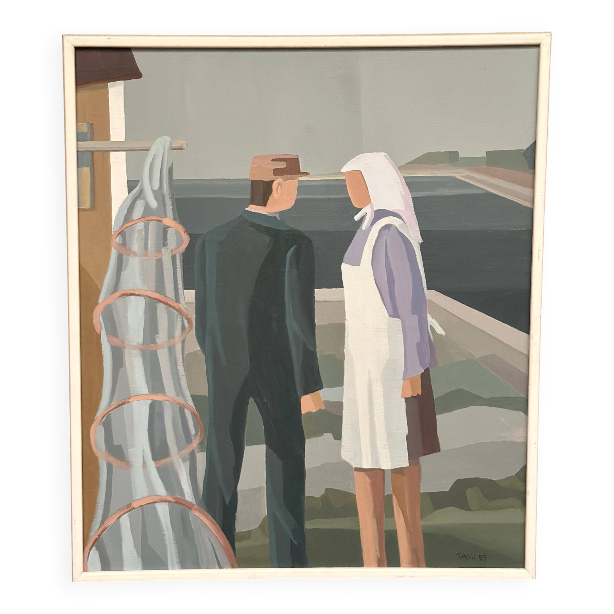 Large original Swedish oil on canvas - 'Fiskarpar' by Gunnar Fohlin - Signed - 1987 - vintage and framed