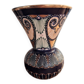 Quimper vase in earthenware - relief enamelled beaded pattern