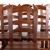 Set of 6 large Brutalist chairs in solid oak from the 1950s.