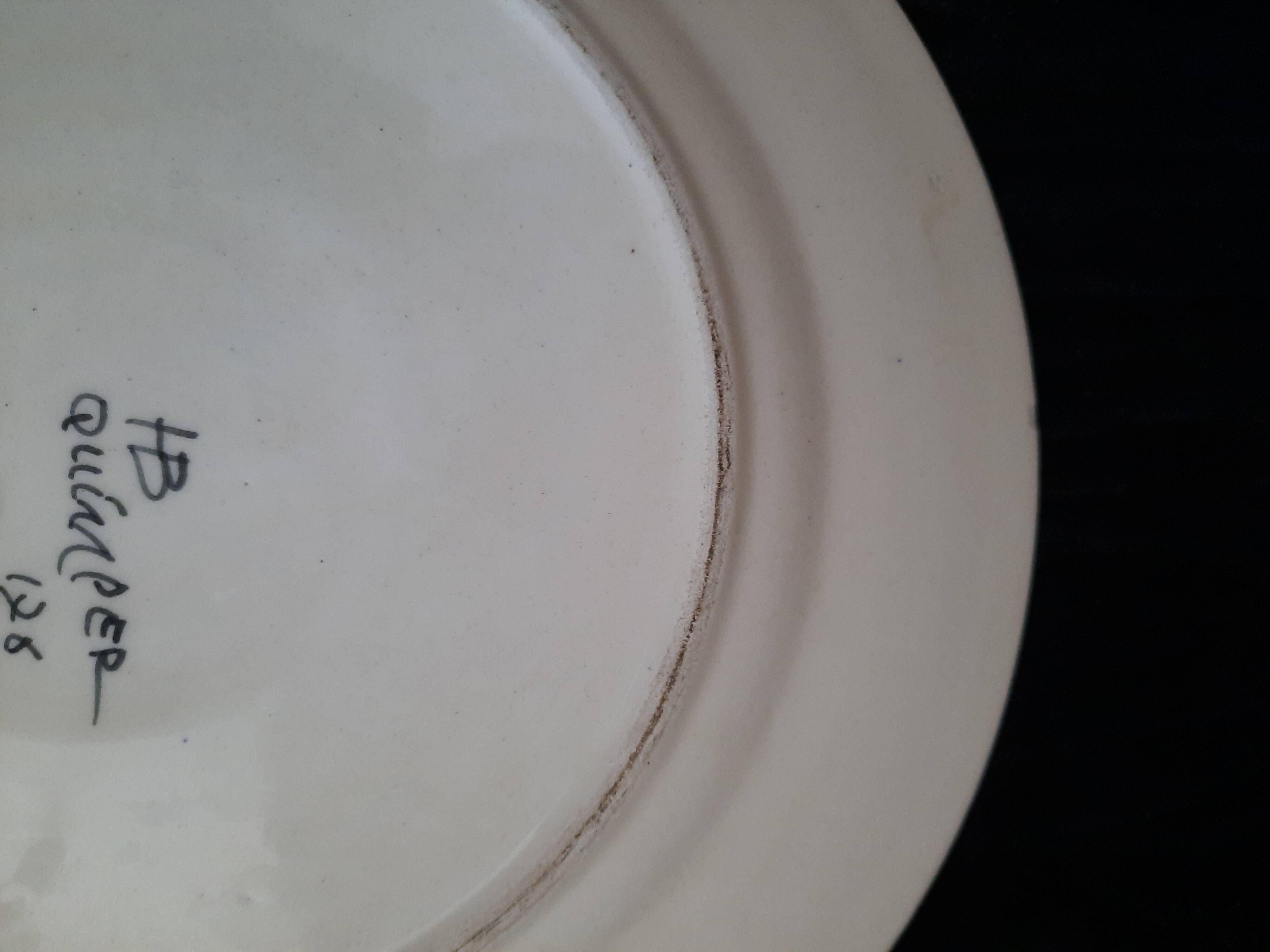 Large HB Quimper Plate Breton Decor Hand-Painted Vintage 27cm