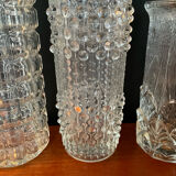 Vintage trio of moulded glass roll vases