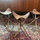 Tabourets tripodes mexicain vintage en bambou et cuir