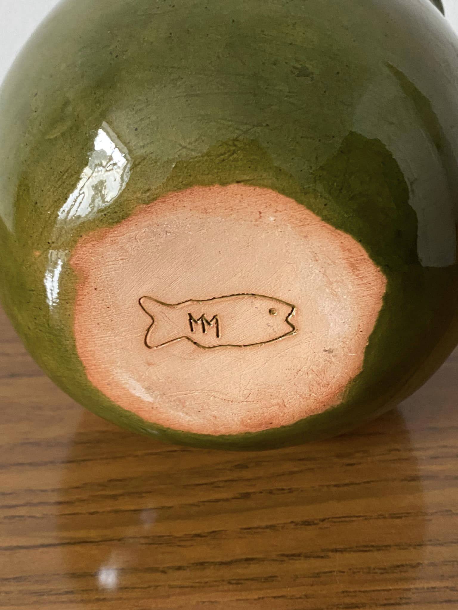Green ceramic flower pick (Monogram MM)