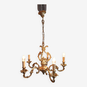 Important Louis XV style 5-light bronze cage chandelier in working order 9 kg!