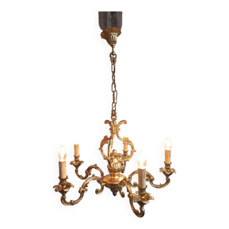 Important Louis XV style 5-light bronze cage chandelier in working order 9 kg!