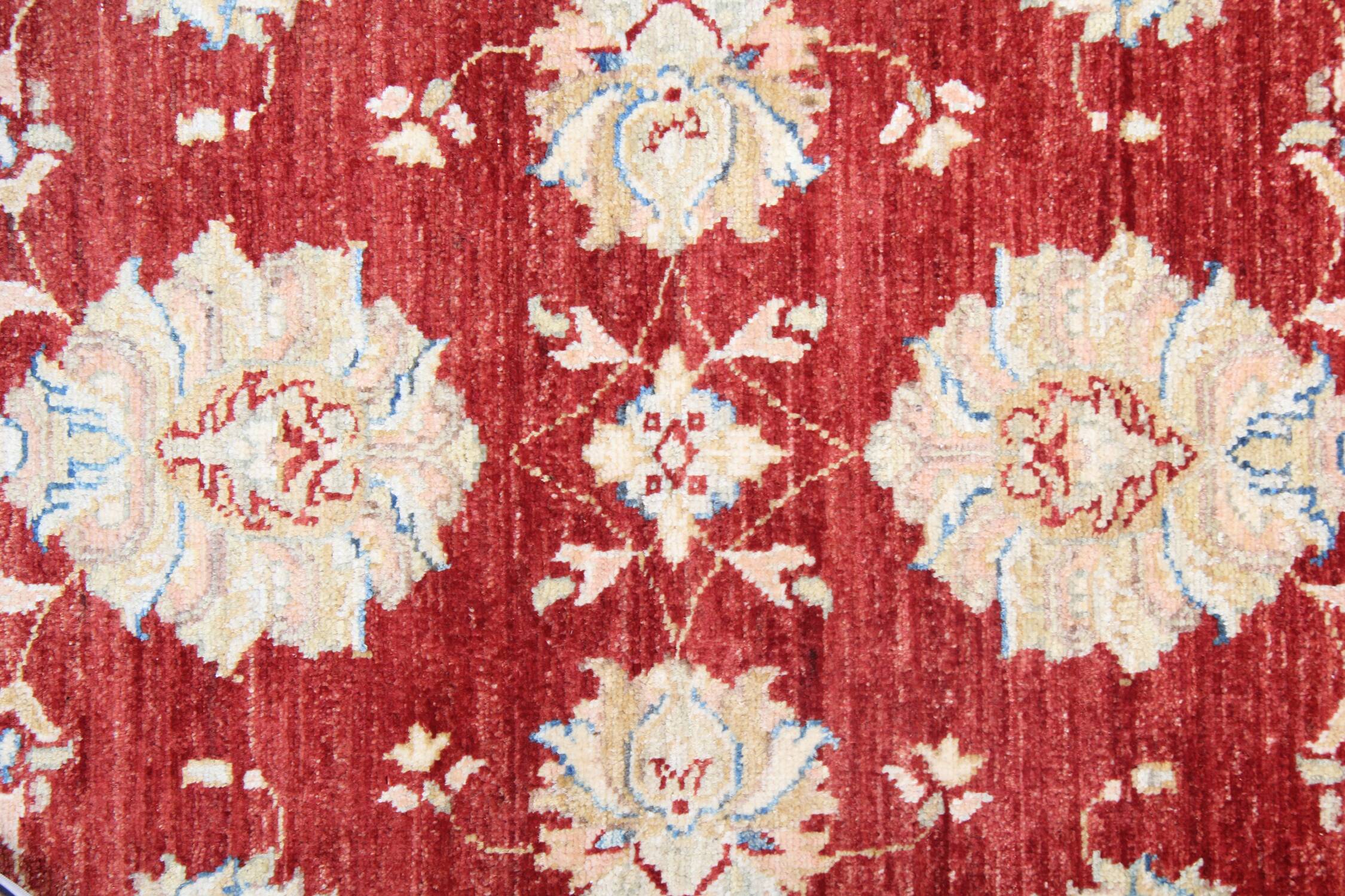 Red Gold Wool Rug, Handmade Floral Oriental Carpet 121x77cm Bedroom Decor