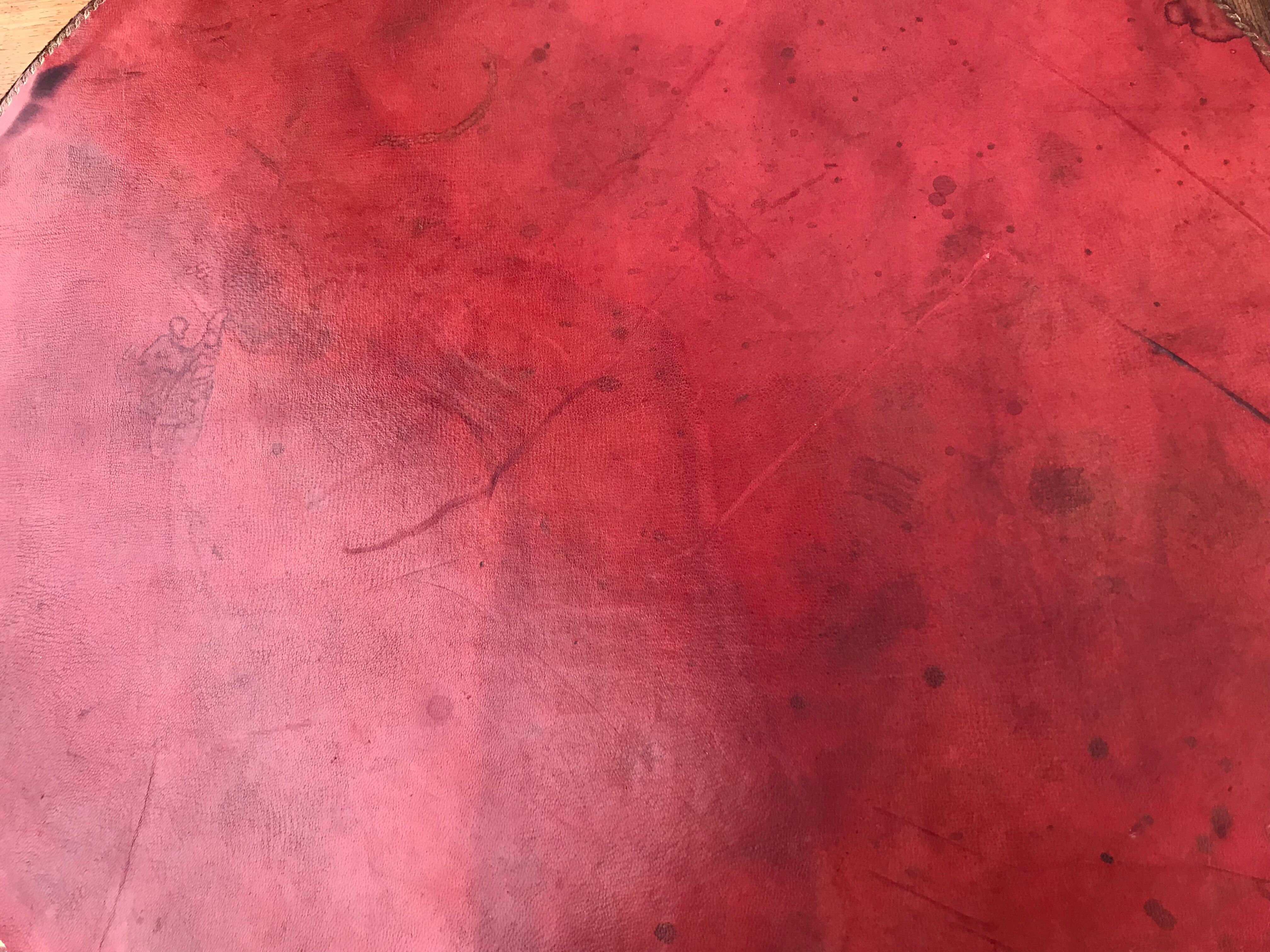 Coffee table oak and leather 1950