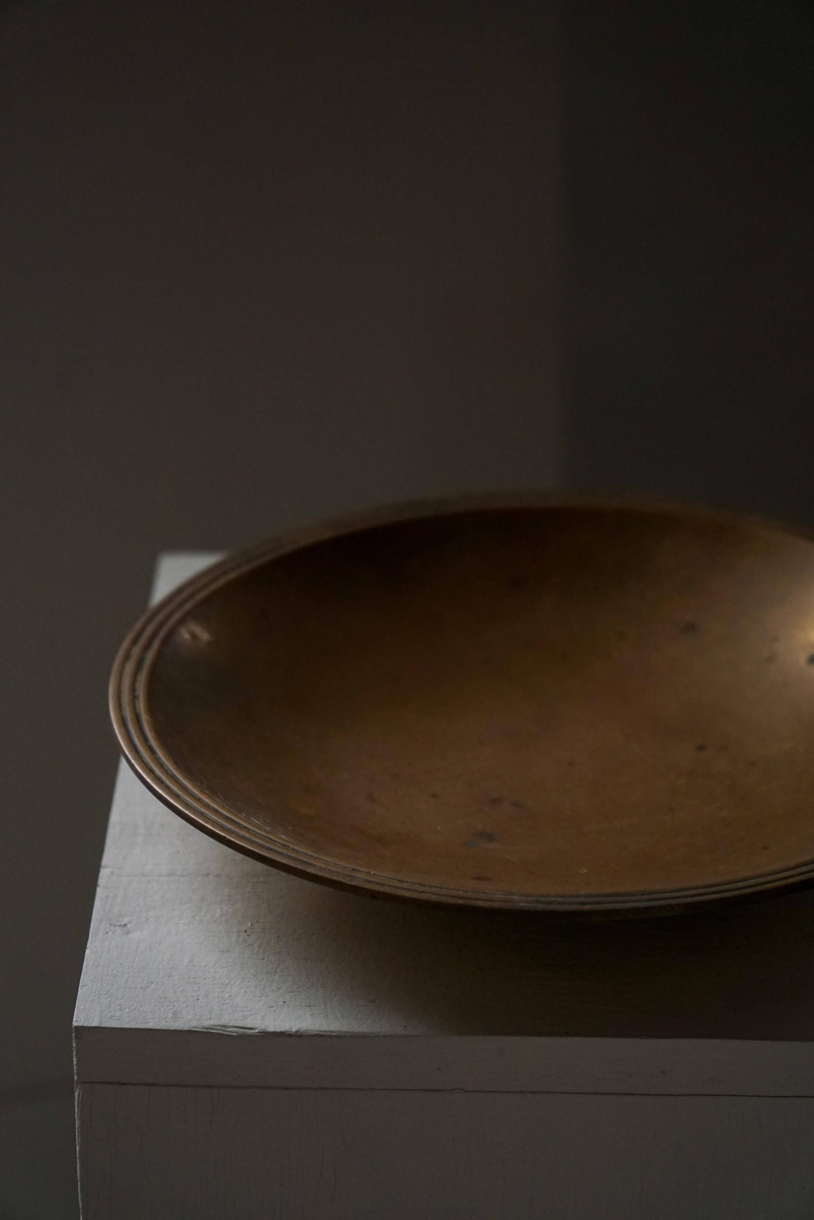 Danish Art Deco bronze bowl patinated by Just Andersen, "Just B-2025 DENMARK"