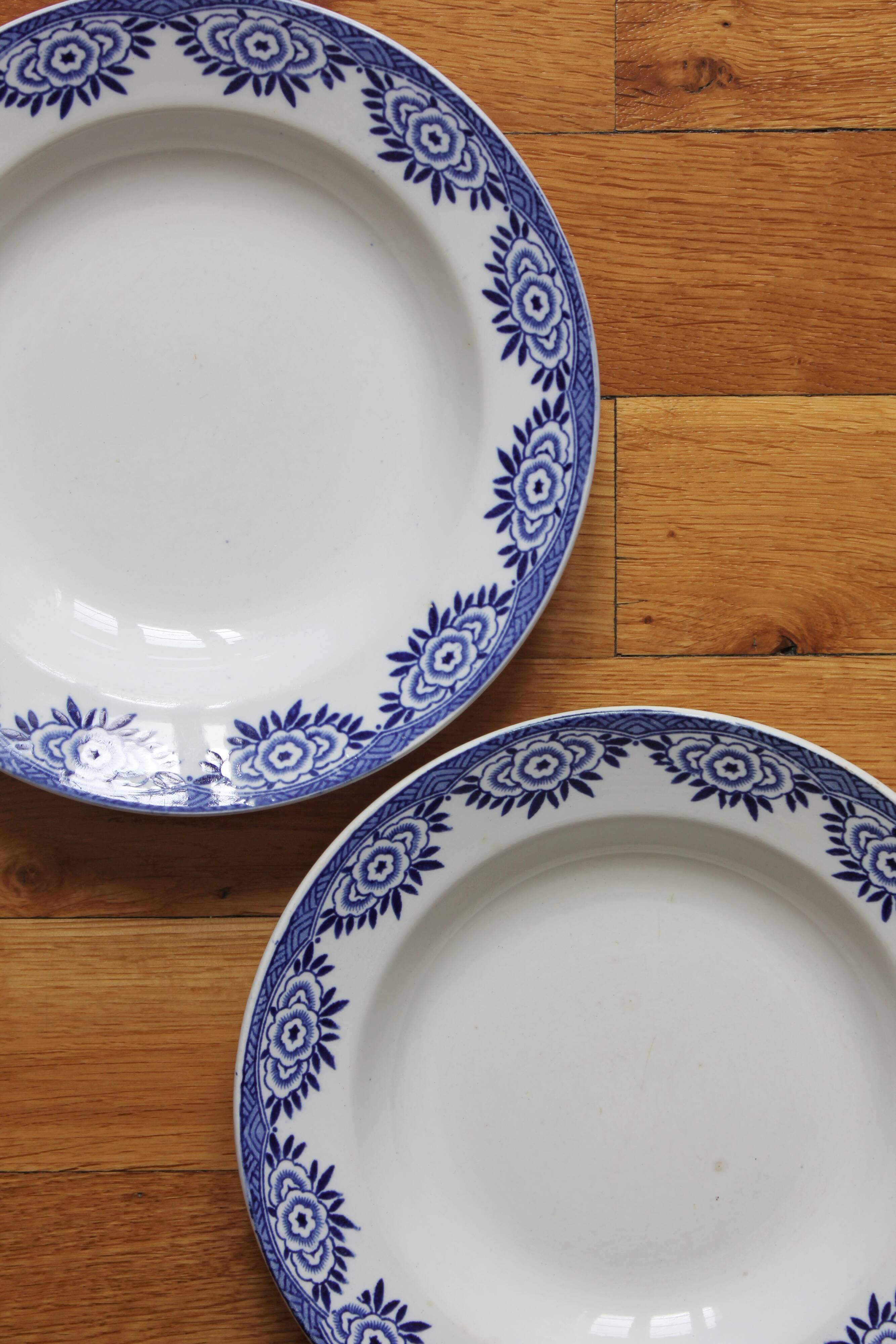 2 ironstone soup plates, "Capri" pattern, Digoin Sarreguemines, Art Deco