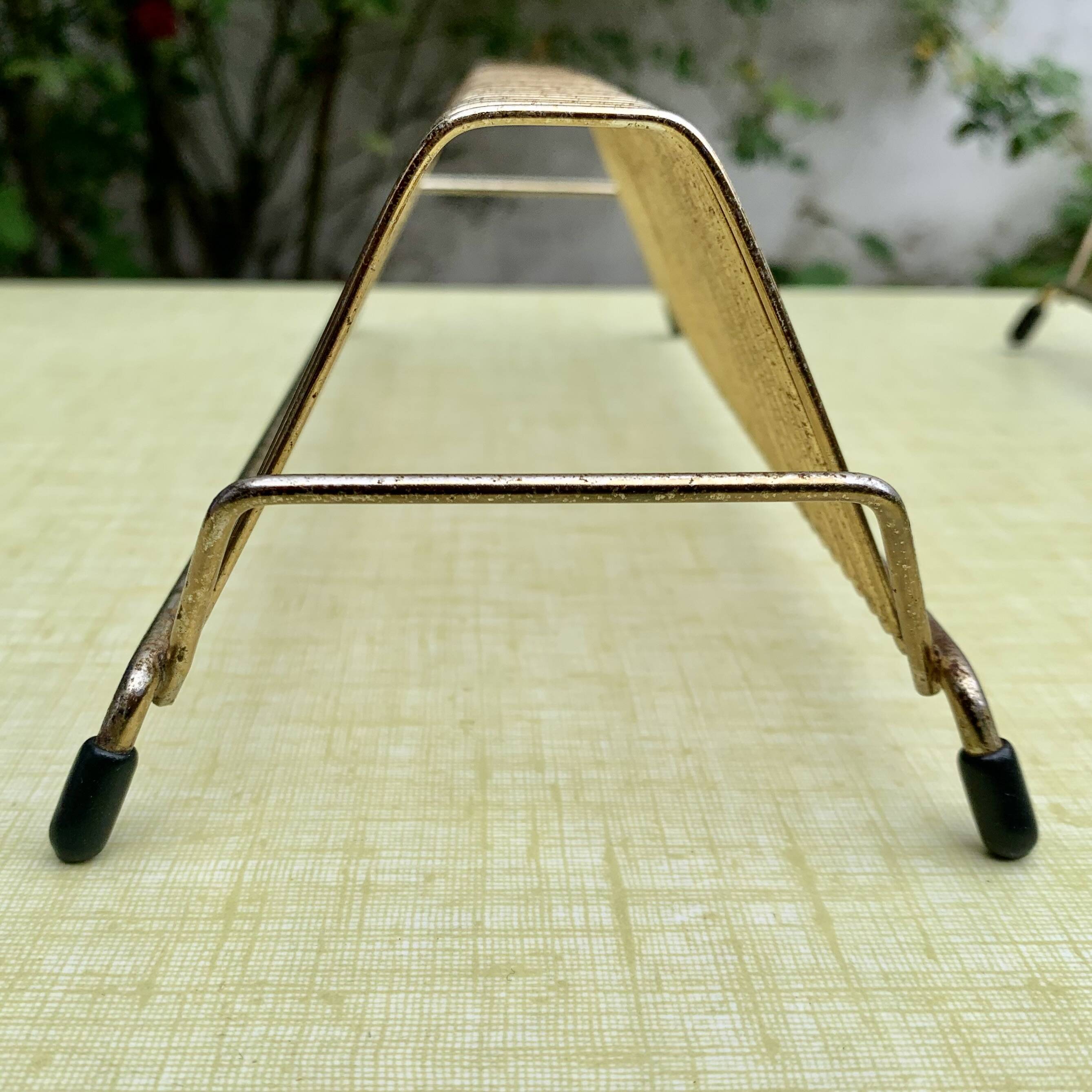 Pair of vintage record holders in gilded brass - for 80 vinyls