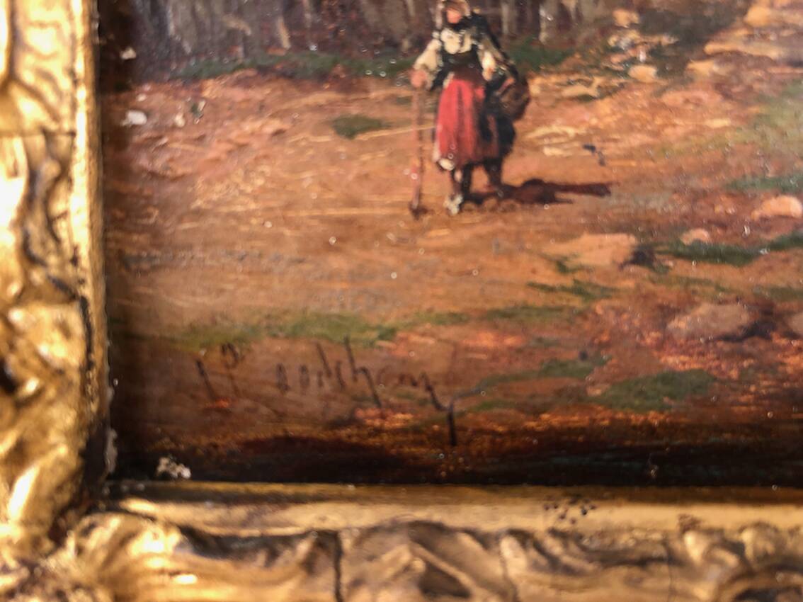 Godchaux. Oil on panel, animated landscape. 19th century