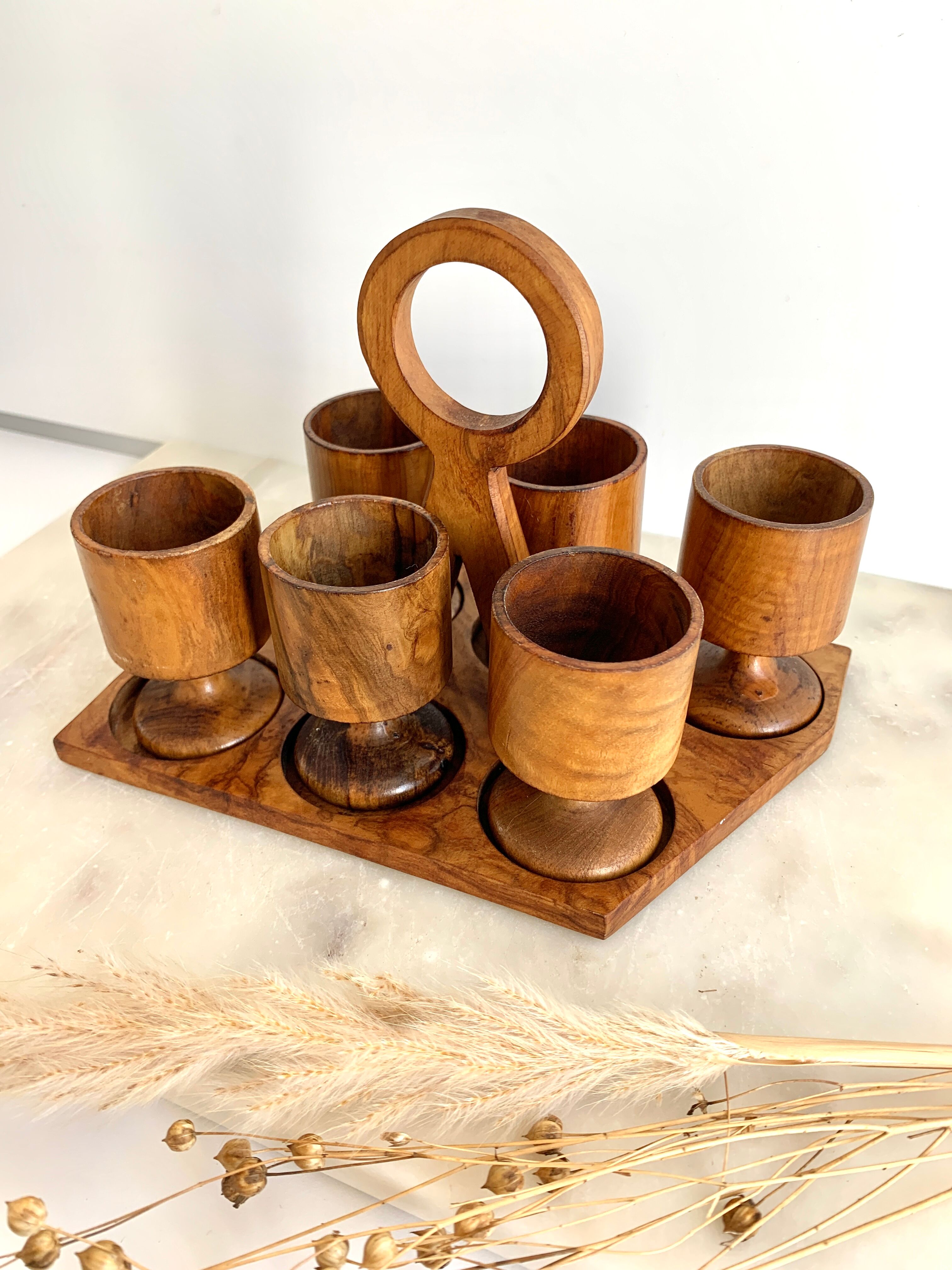 Set of wooden eggcups 60's