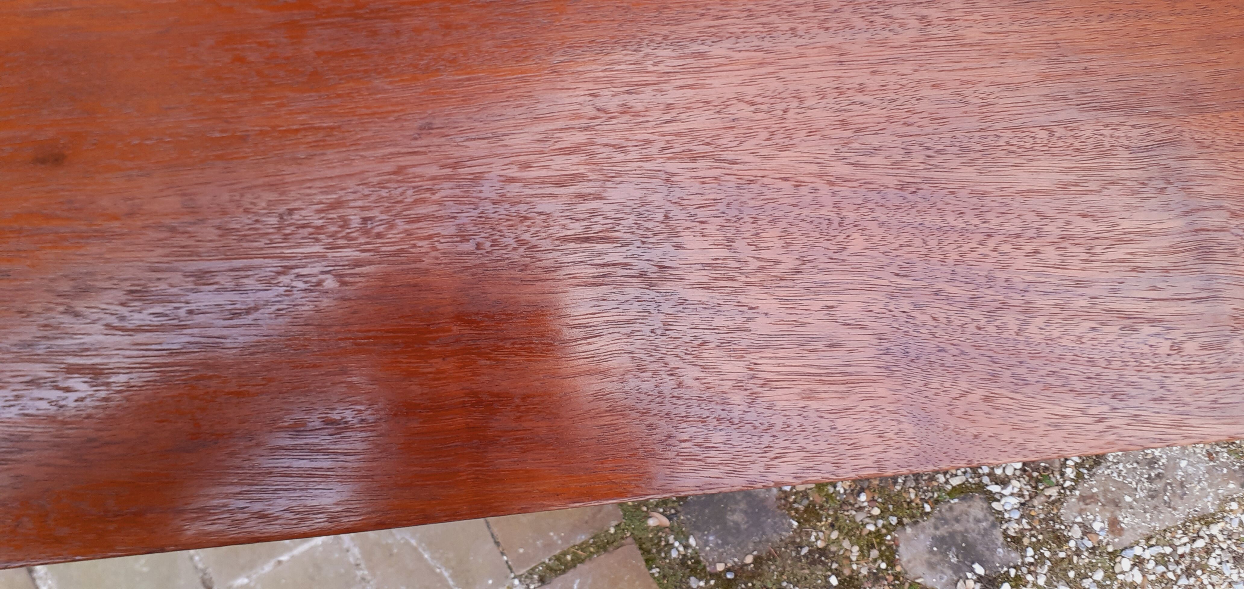 Vintage tubular desk year 50 in solid teak and light wood veneer