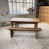 Oak farmhouse table and its two benches