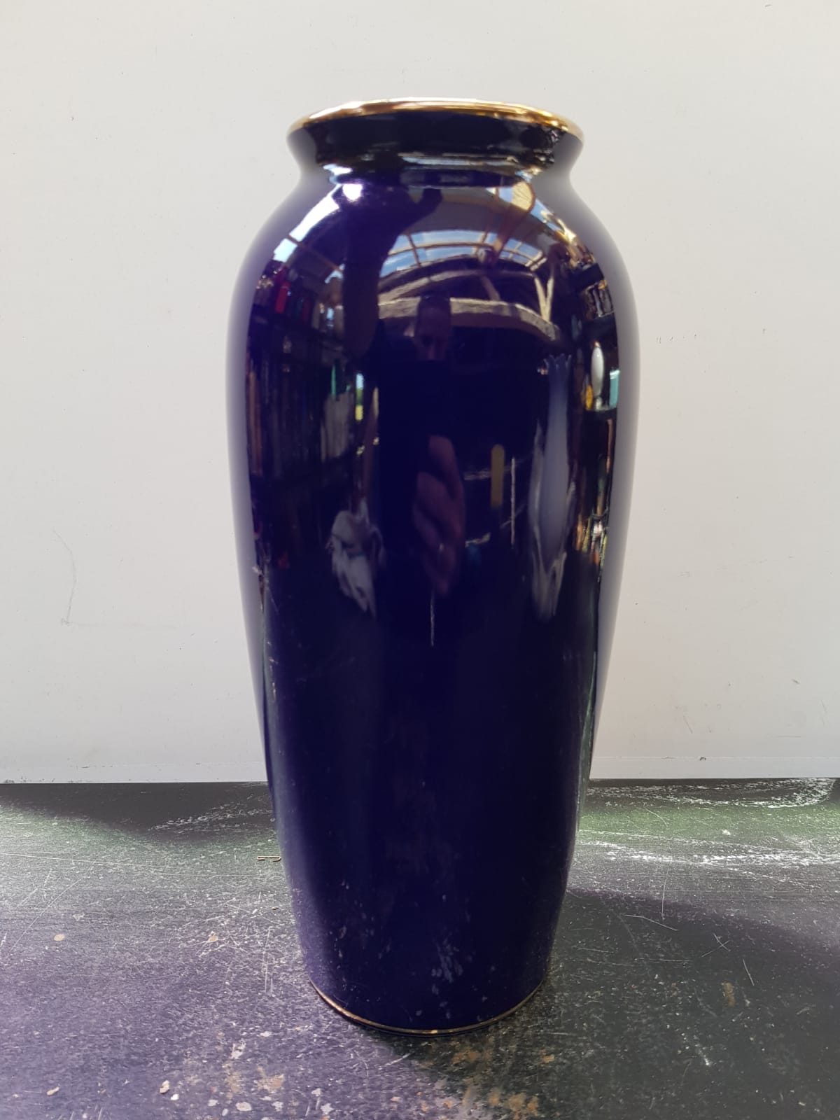 Old Ceramic Vase Enamelled Blue Asian Décor Vintage