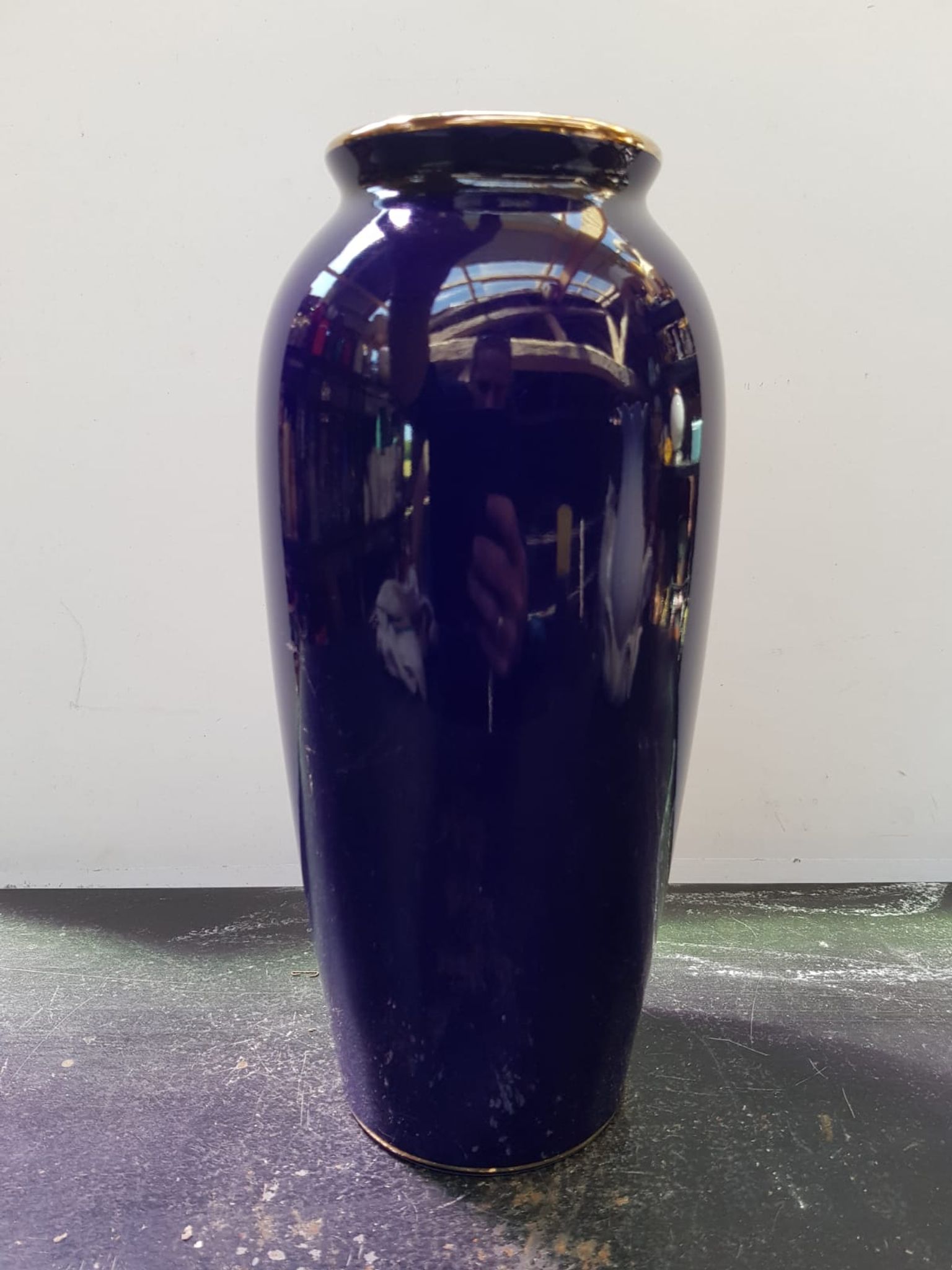 Old Ceramic Vase Enamelled Blue Asian Décor Vintage